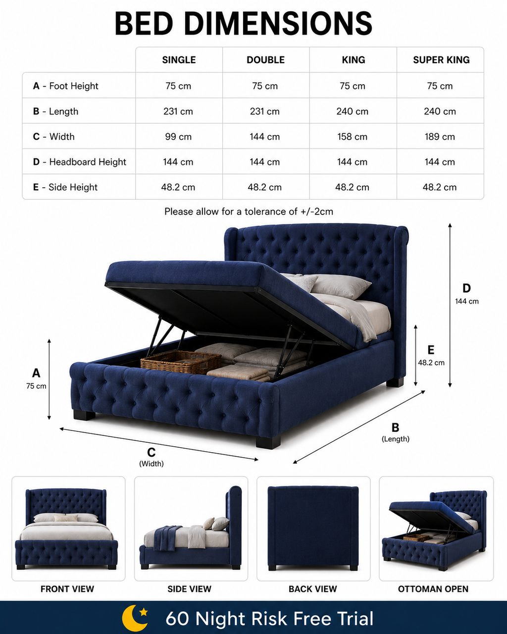 100% Organic Chesterfield Hemp Bed