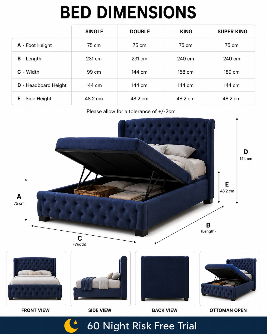 100% Organic Chesterfield Hemp Bed