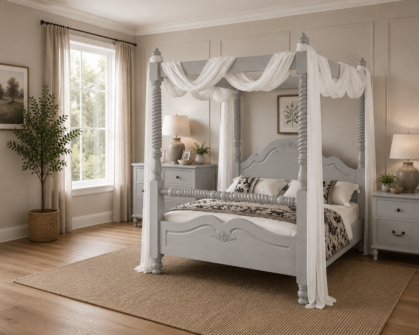 Windsor Grey Pine Four Poster
